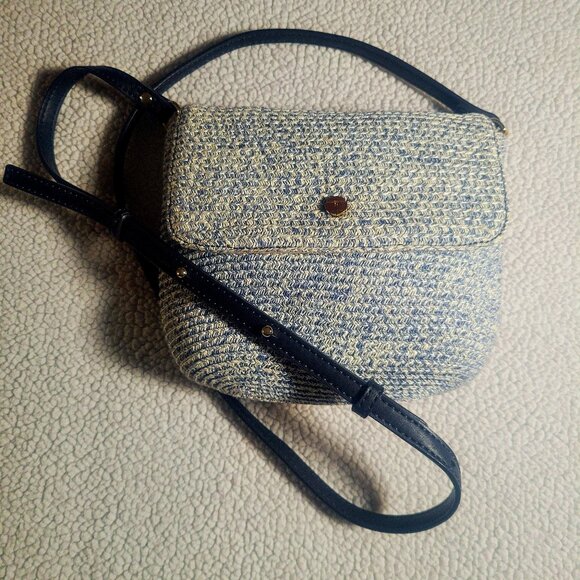 Talbots Packable Paper-Straw Crossbody Bag in Blue /White - Adjustable Strap - Picture 1 of 13